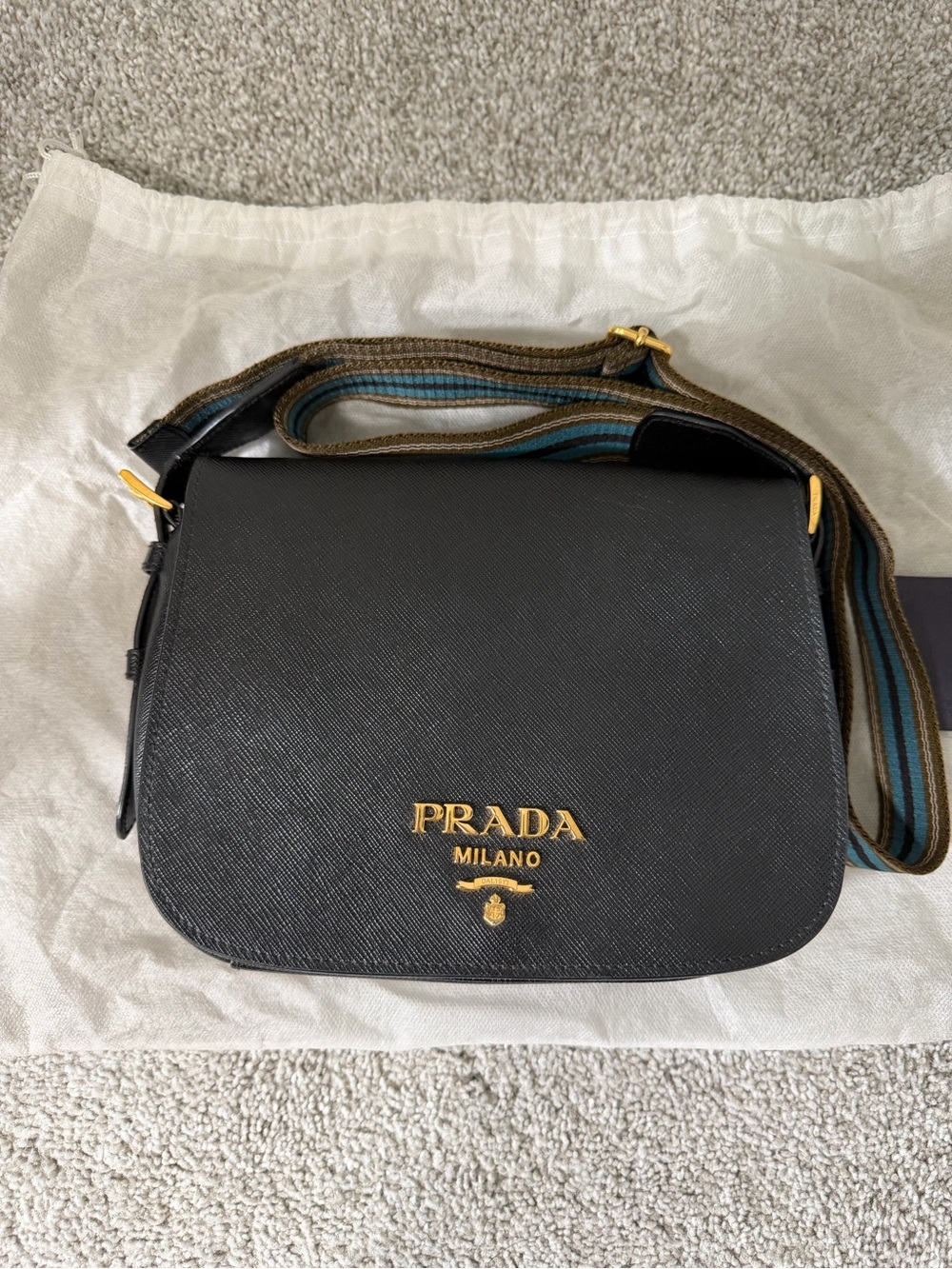 Authentic Prada Black Saffiano Flap Lux Leather Bag